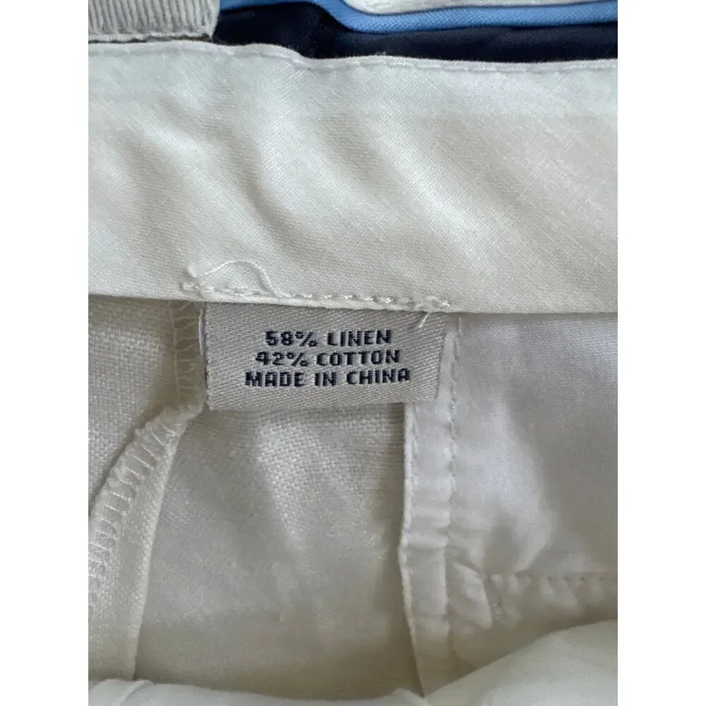 J Crew Cream Beige Linen Blend Pants Straight Leg 35/30 Casual Preppy Classic